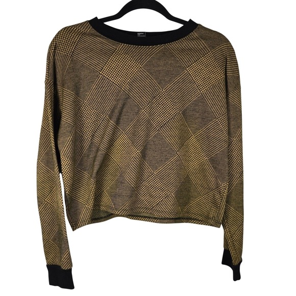 Forever 21 Sweaters - Forever 21 Sweater Women's Medium Mustard Yellow Black Plaid Cropped Knit Grunge